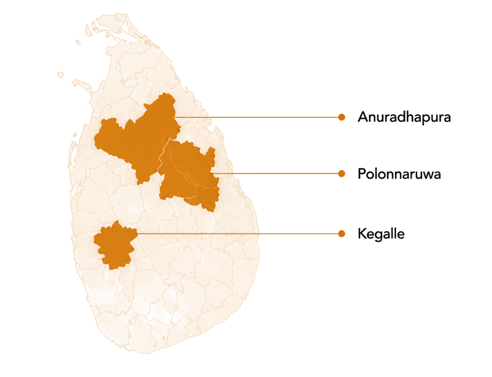 TrueHive farmer network map showing Anuradhapura, Polonnaruwa and Kegalle
